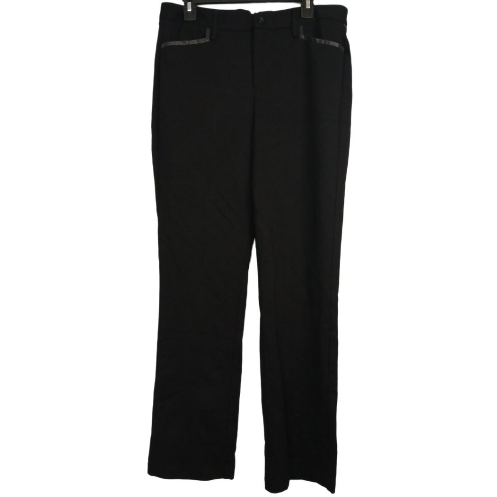 NWT NYDJ 12 Black Straight Leg Slacks Womens Pants Pockets Trim Office Business